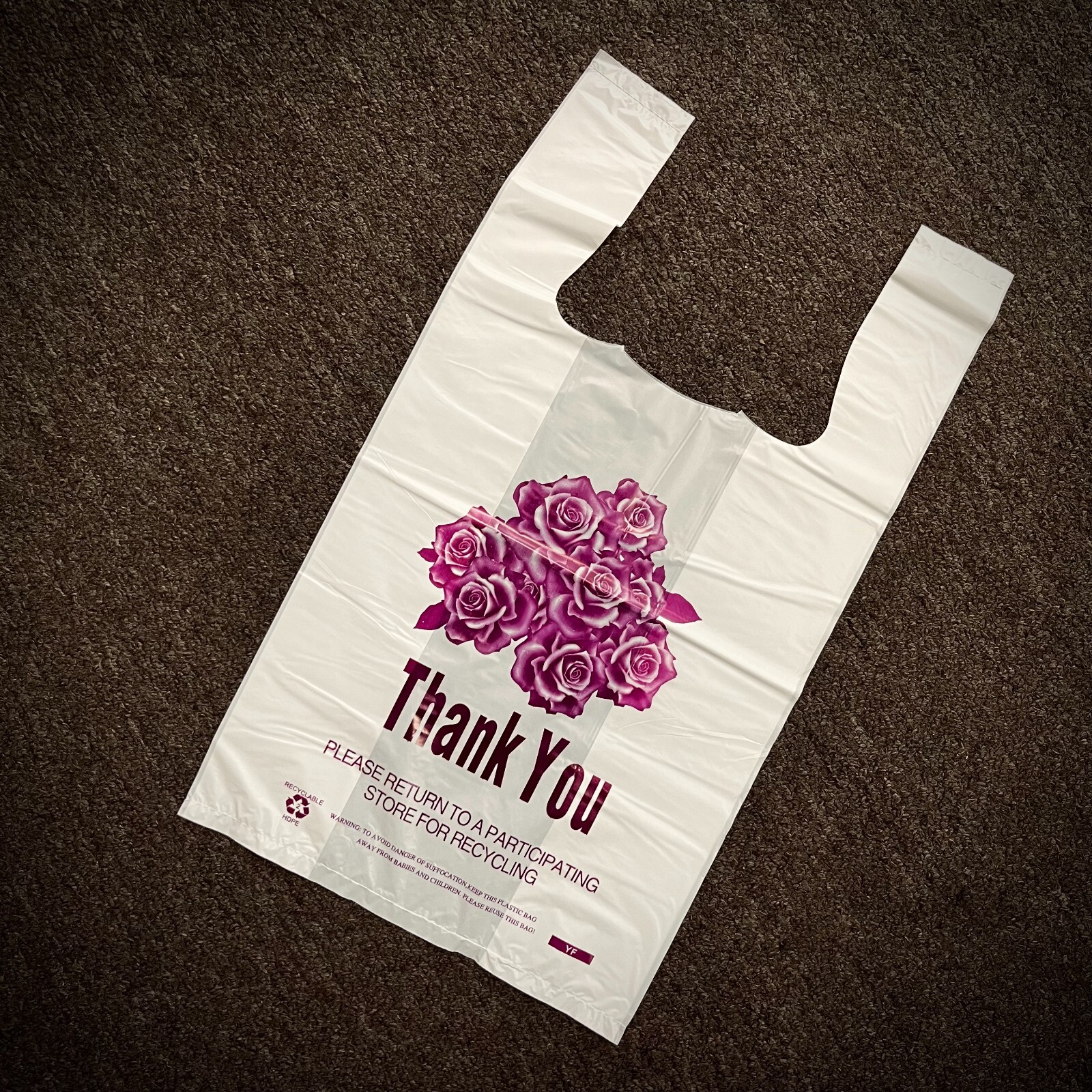Rose Flower” Plastic T-Shirt Shopping Bags