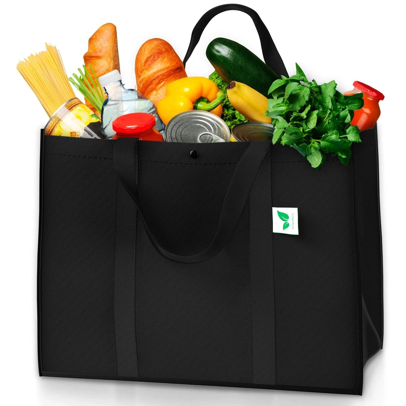 6 Pack Black Reusable Grocery Bags Extra Large Foldable 50+ Lbs Totes Set