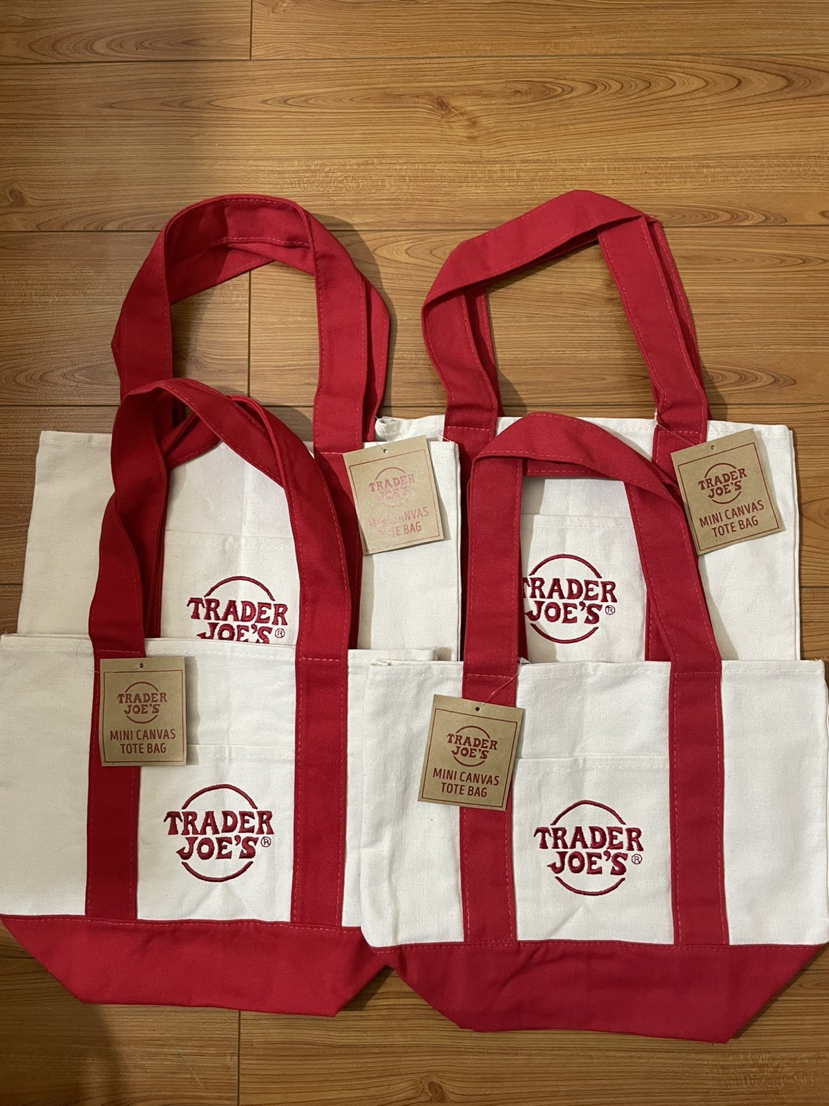 Trader Joe’s Mini Canvas Tote Bag Set of 4 Red Bags