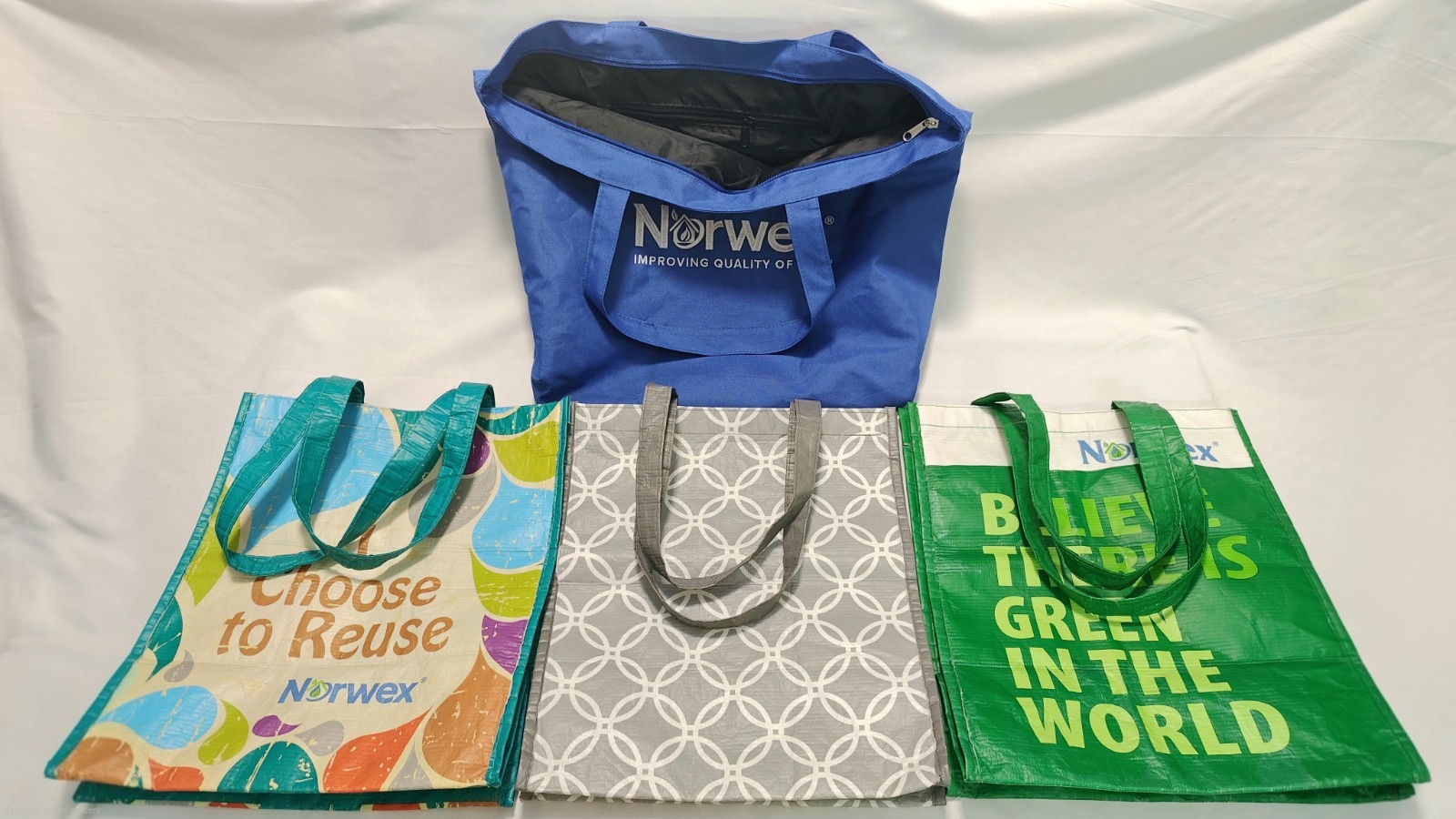 Norwex ●3 NOS Reusable Grocery Bags w/ BacLock Tech ●1 Royal Blue Shopping Tote