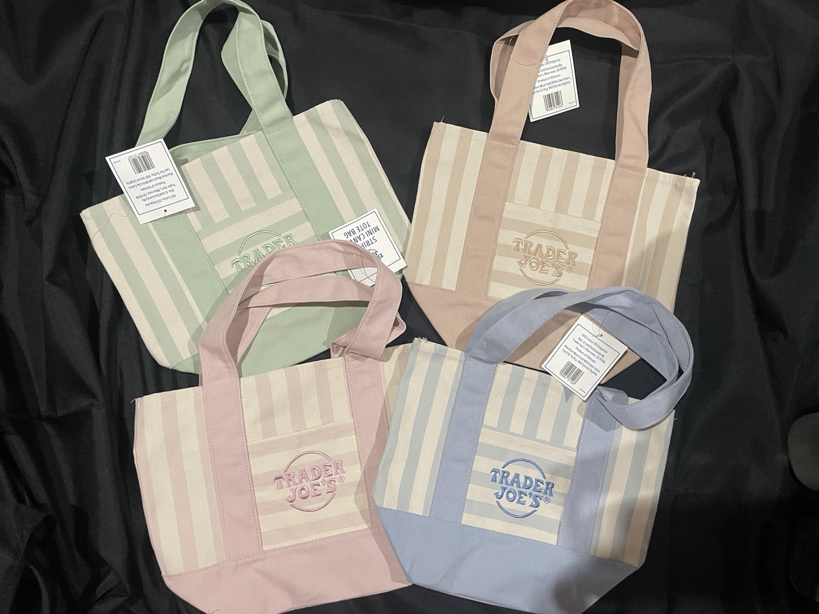 Trader Joe’s Reusable Striped Tote Bags 4 Pack Multicolor