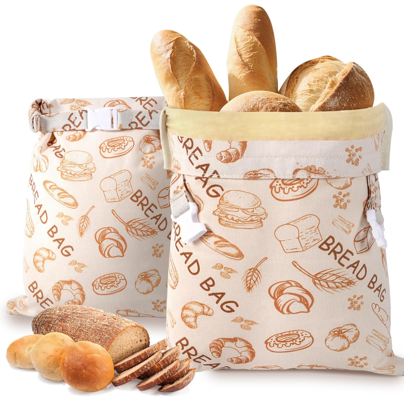Reusable Beeswax Bread Bags(2 Pack), Bags for X-Large, Brown