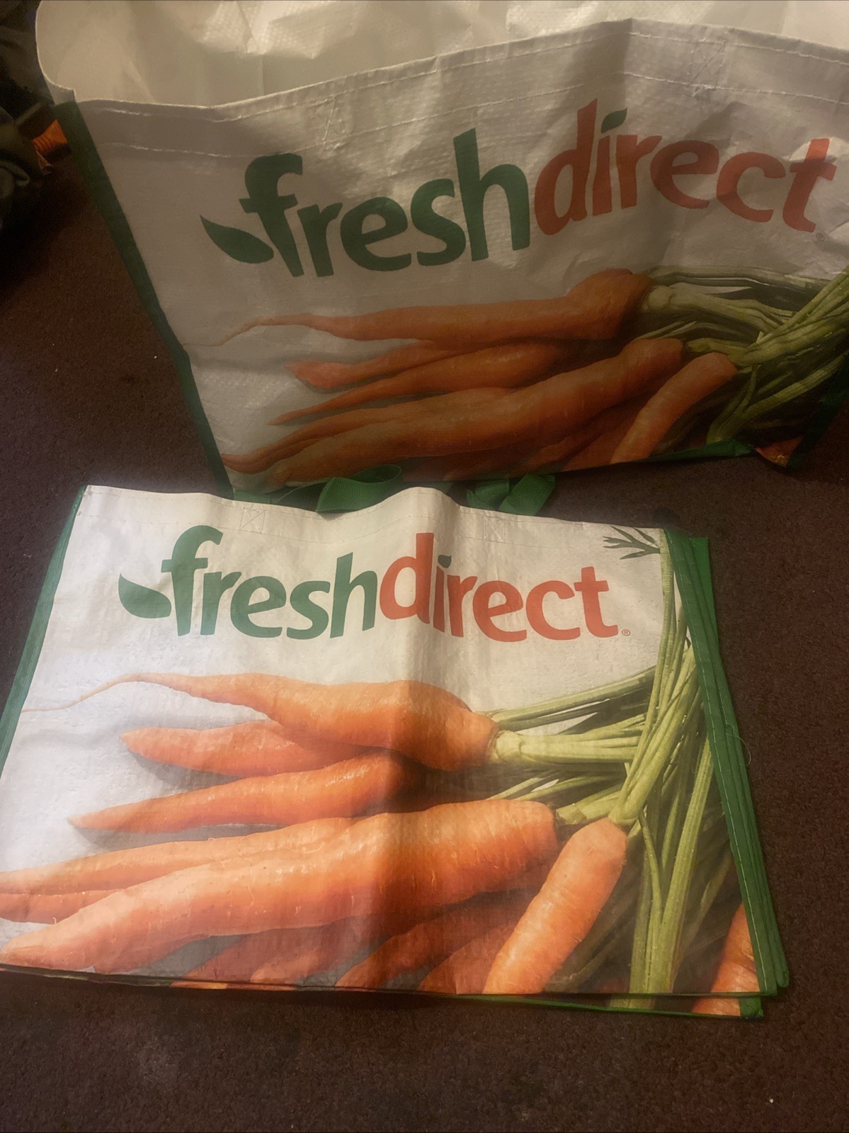 FRESH DIRECT Reusable Shopping Bags (2) Multicolor Foldable, 18″x12″x12″