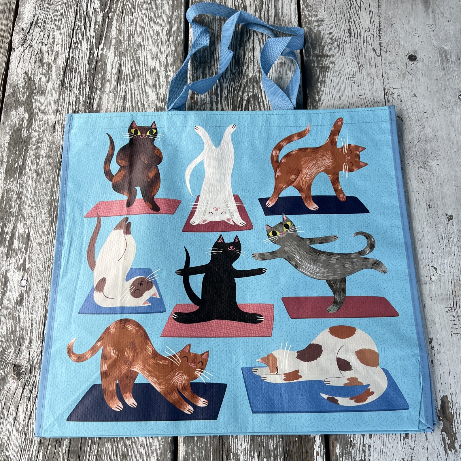 NEW Yoga Cats Reusable Tote Bag XL Waterproof Eco Shopping Gift Blue Eco Viral
