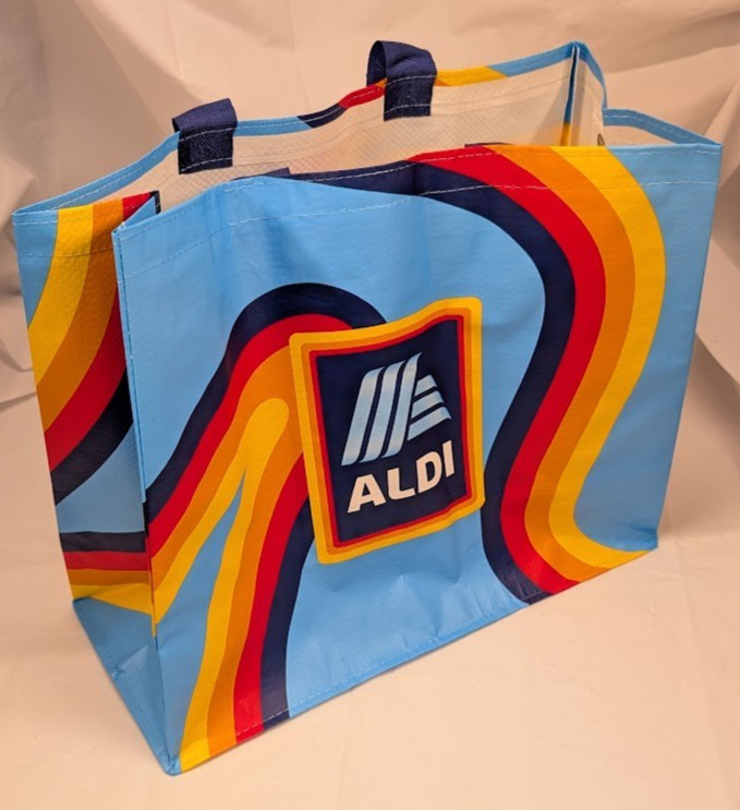 ALDI Reusable Grocery Shopping Bag Retro Colorful Rainbow Waves Eco-Friendly Lar