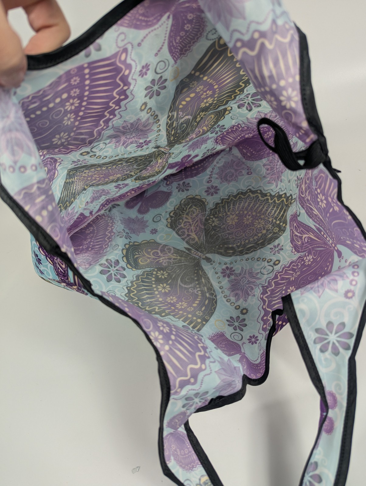 YAYbag Reusable Grocery Tote Bag Purple Blue Paisley Butterfly EUC
