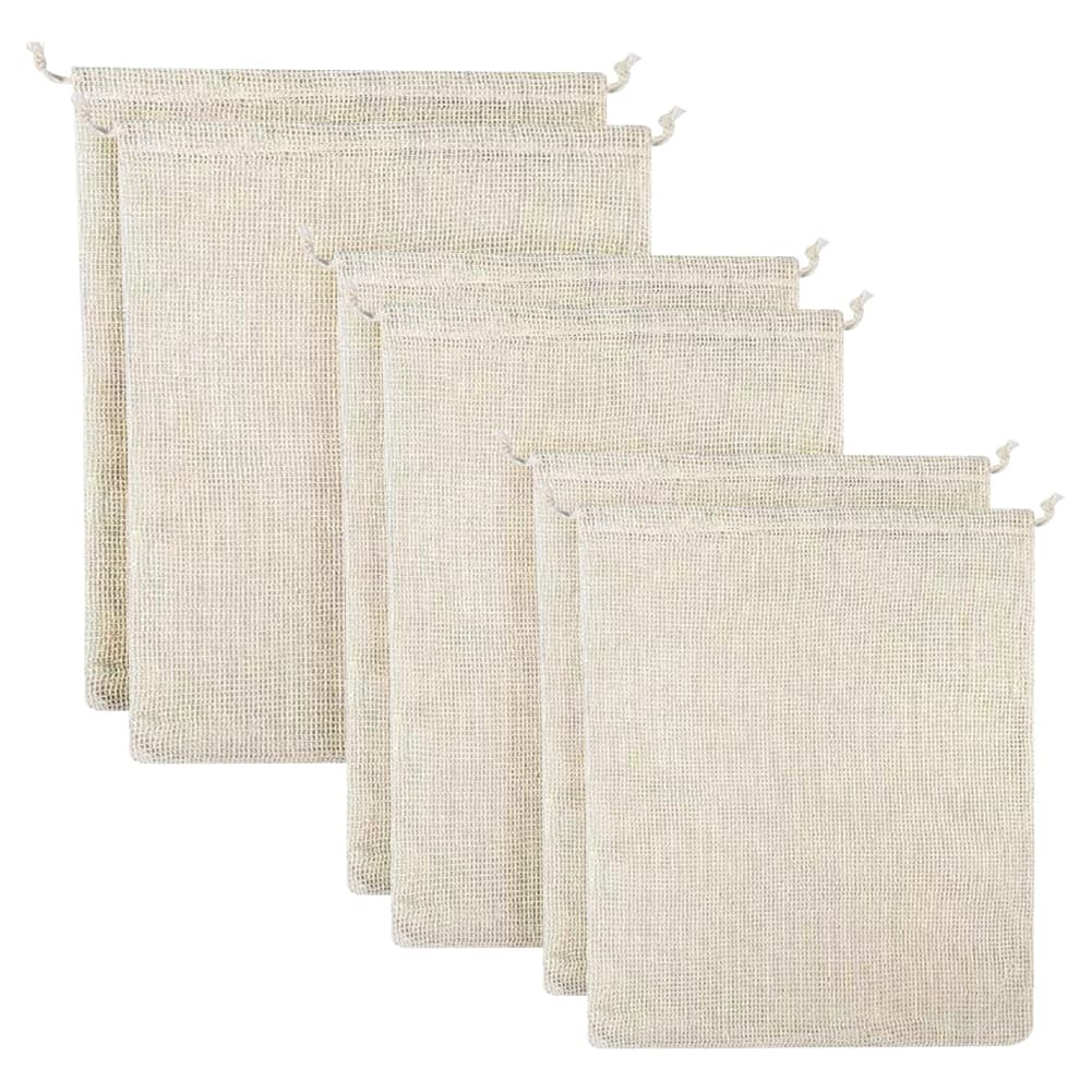 6 Pcs Cotton Mesh Drawstring Bags Small Reusable Produce Bags See Through Gro…