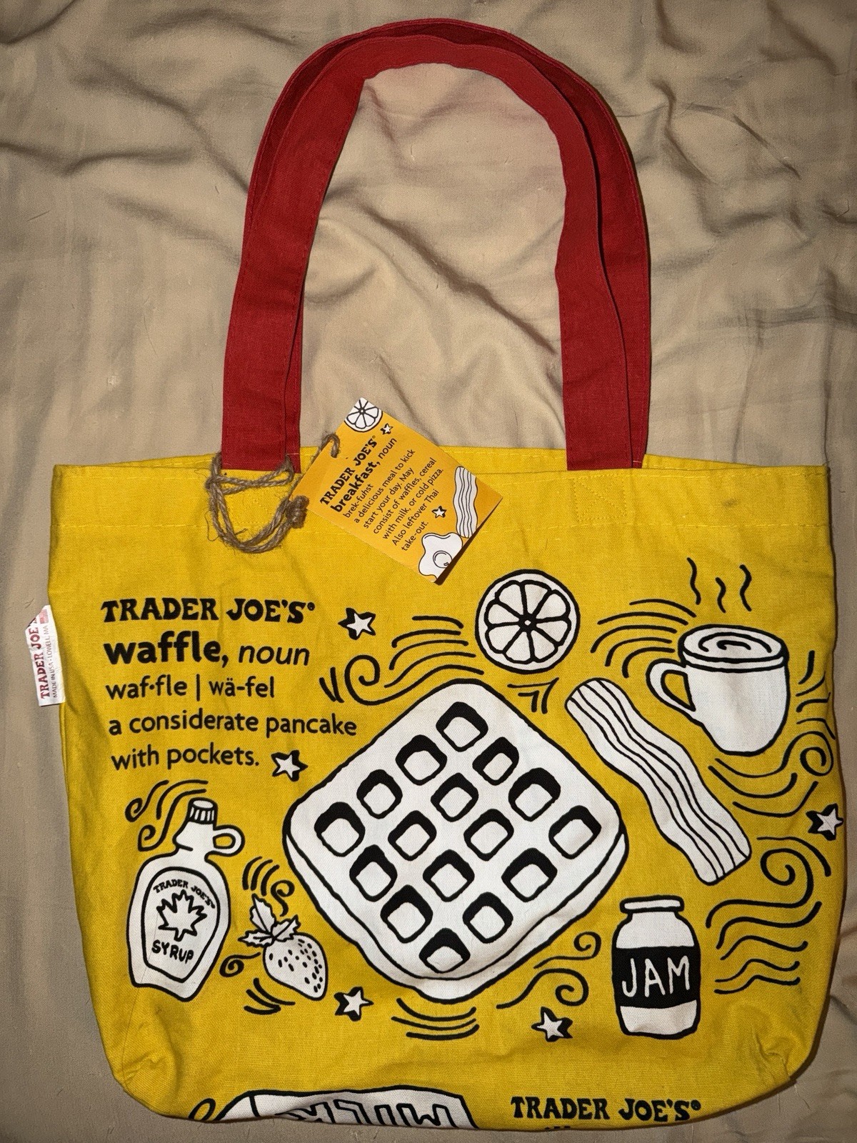NEW Vintage Trader Joe’s Made In The USA Breakfast Waffle Toast Canvas Tote Bag