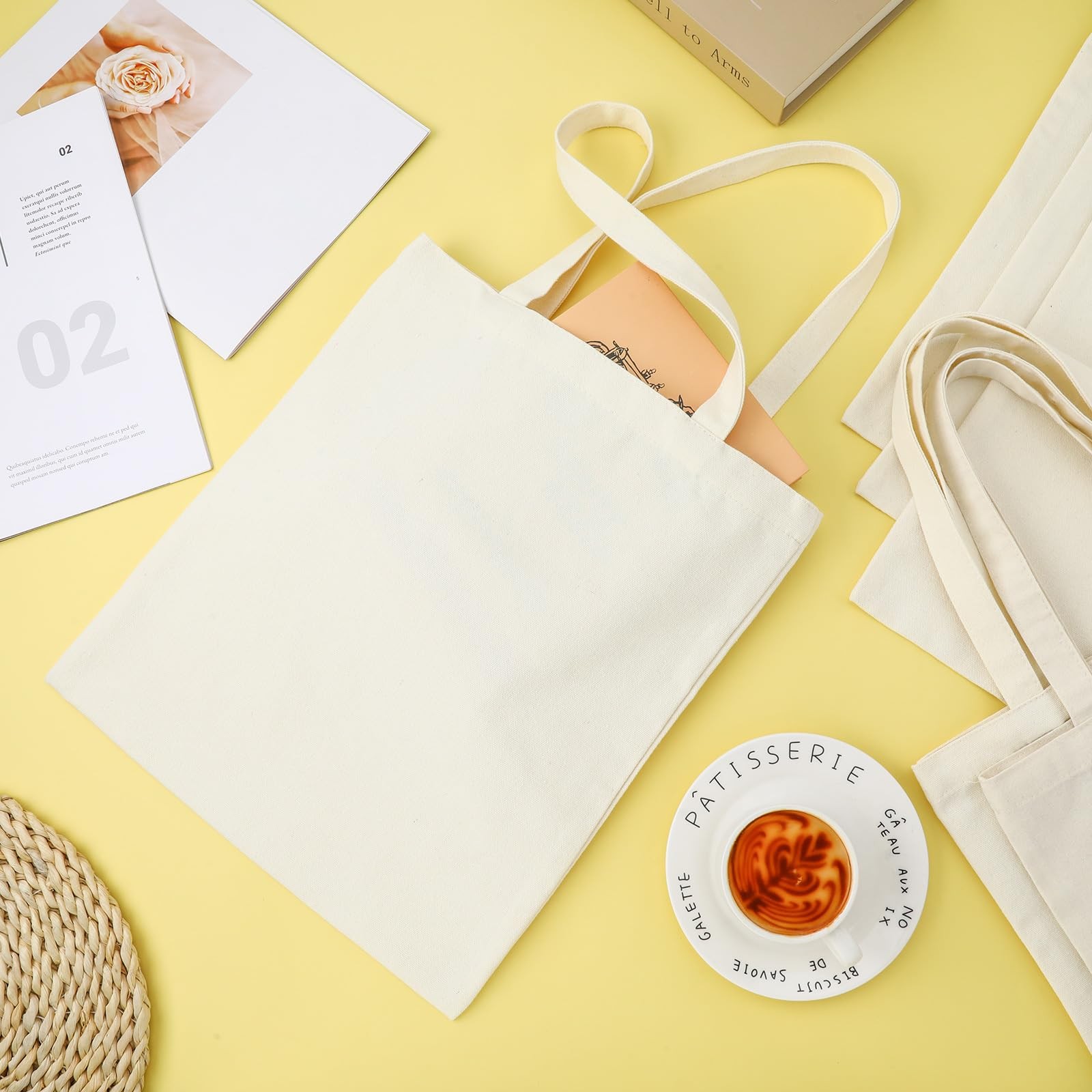 100 Pcs Canvas Tote Bags Bulk Natural Cotton Tote Bags with Handles Blank Cloth