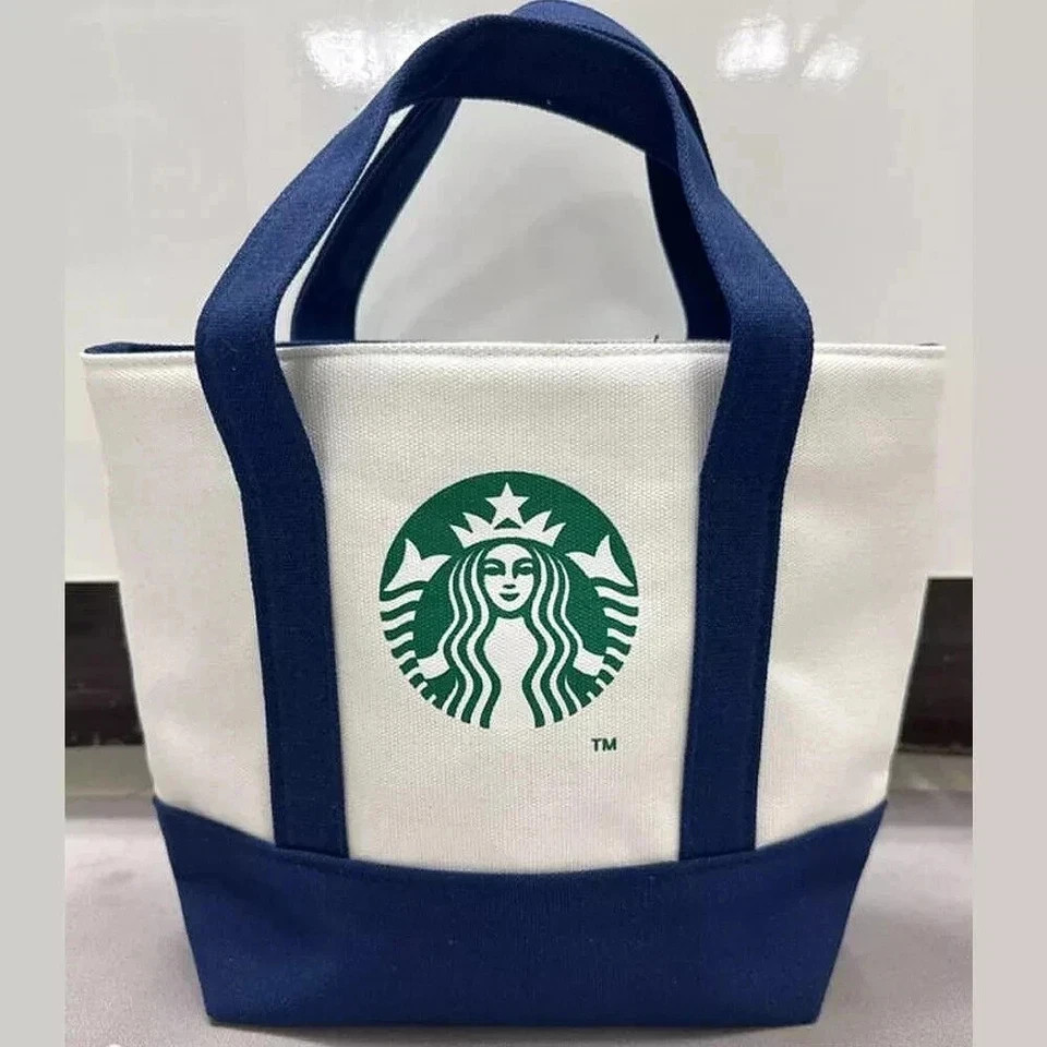 Starbucks Reusable Lunch Tote Bag Waterproof Nylon for Travel Blue