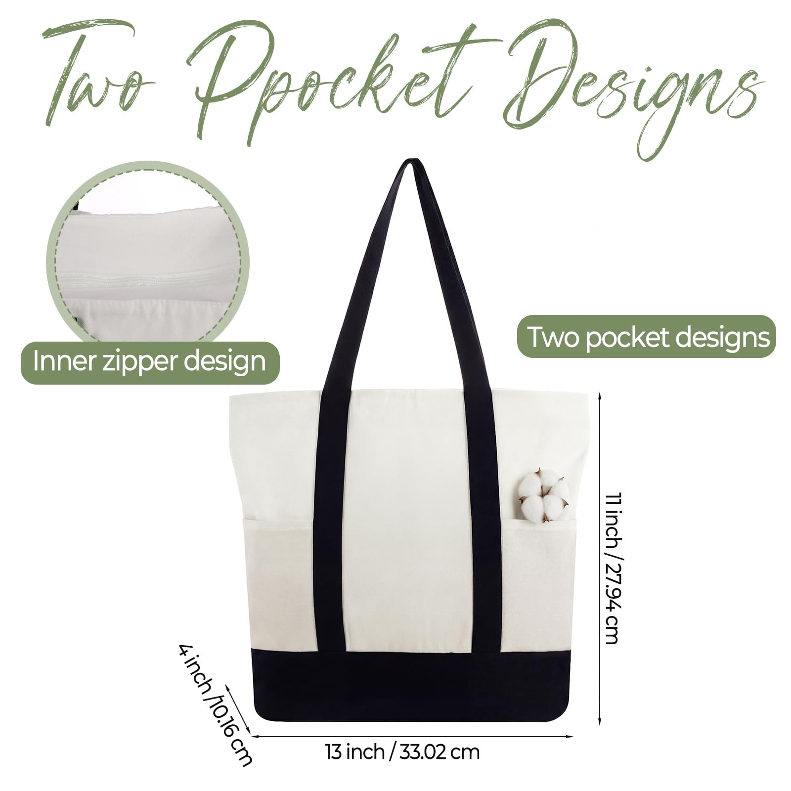 8 Pcs 13 x 11 in Canvas Tote Bags with 2 Pocket, Zipper Totes Reusable Blank …