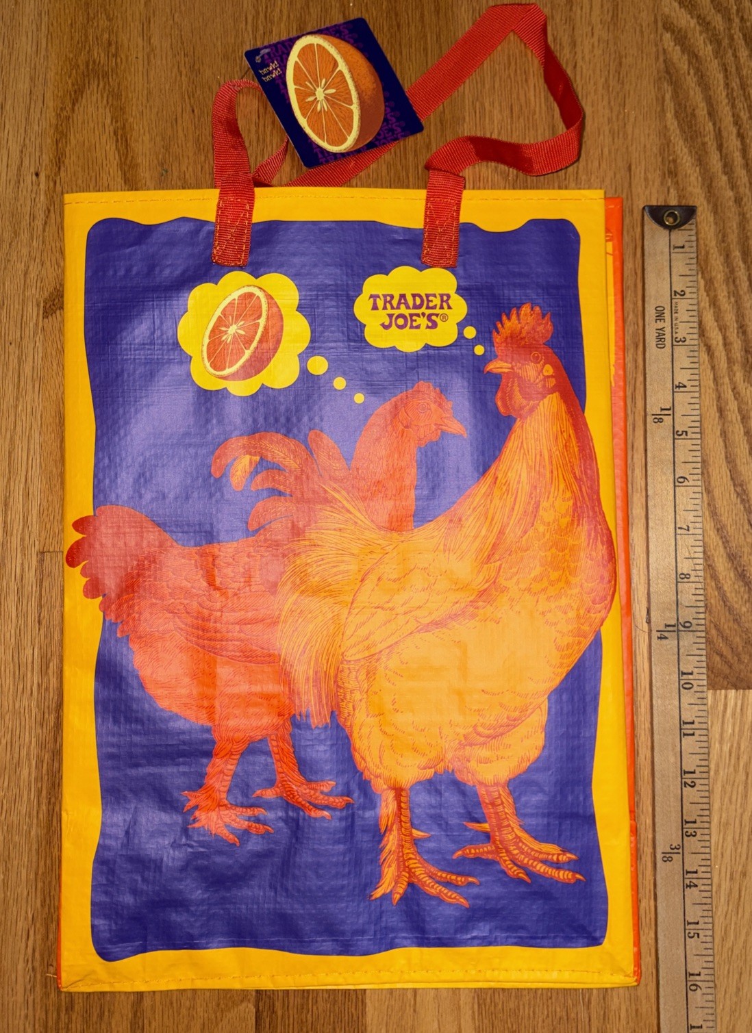 Trader Joes Orange Chicken Reusable Shopping State Bag Lady on Hen New w/ tag