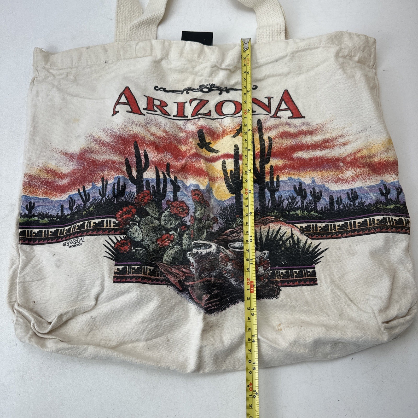 Arizona San Segal Tote Bag Reusable Shopping Desert Scene Sunset Cactus 1992 VTG