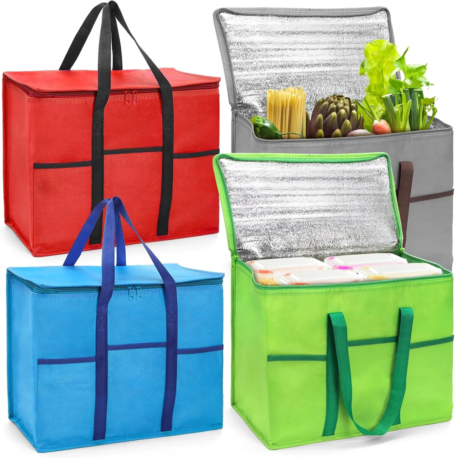 Foraineam 4 Pack Insulated Reusable Grocery Shopping Bags, Foldable Cooler Bag F