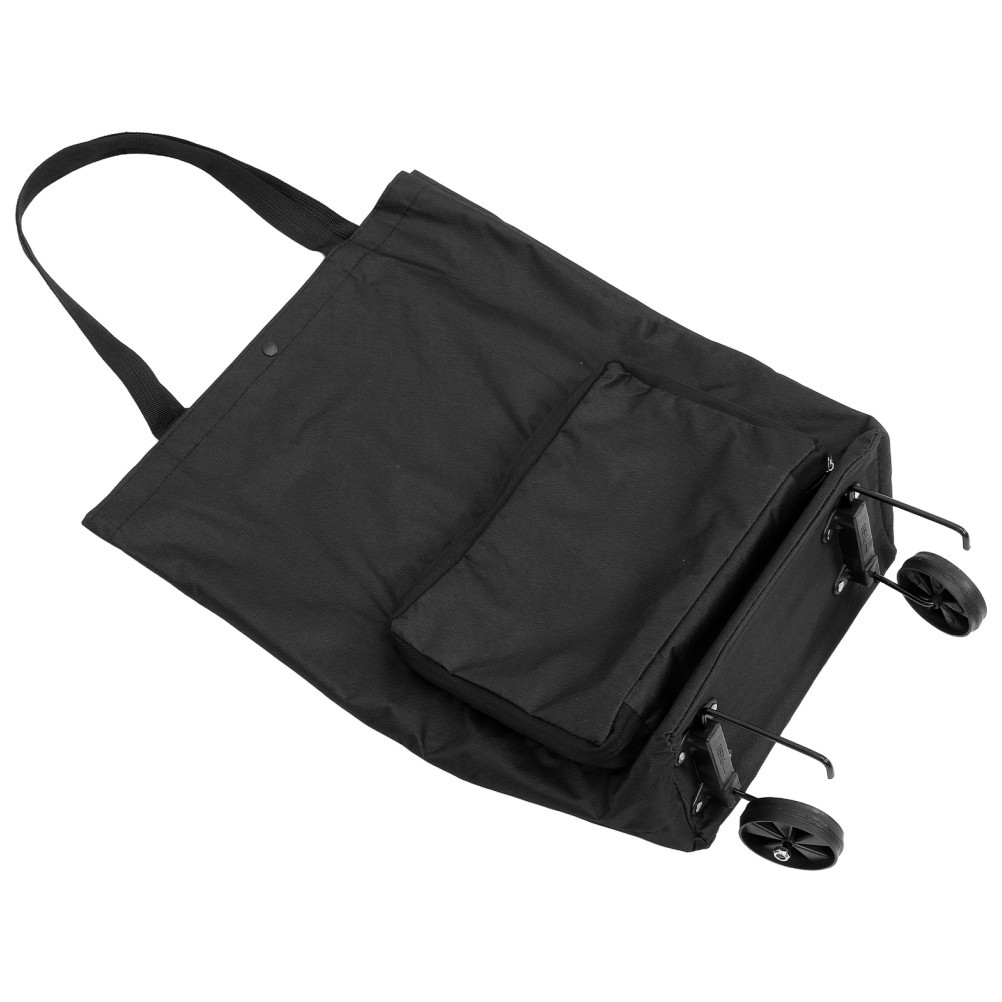 Portable Folding Shopping Bag with Wheels Lightweight Black Oxford Fabric Tote