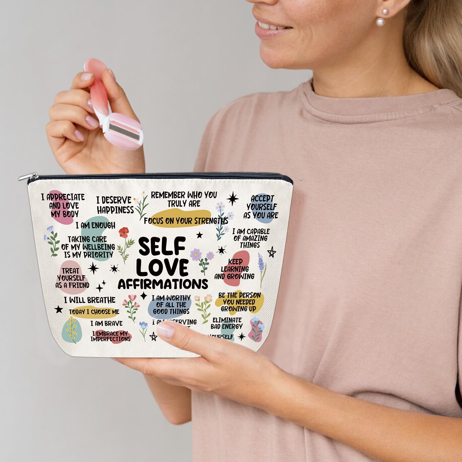 Sugchairo Self Love Gifts Positive Affirmations Makeup Bag White