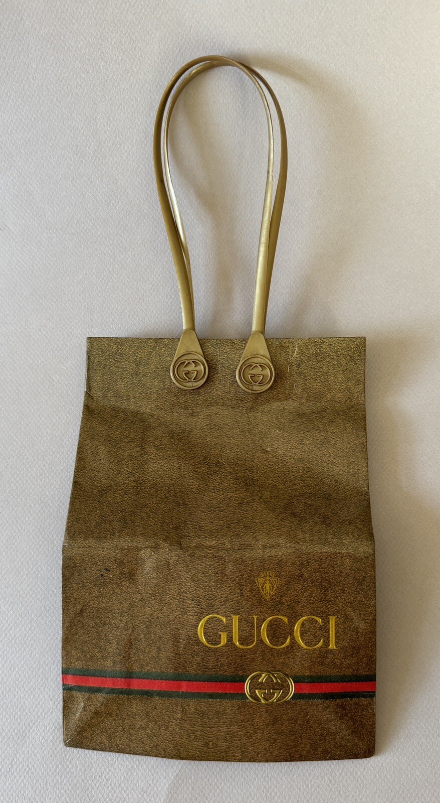 Vintage GUCCI ITALY 6 x 3 x 9 in. Brown w Logo STORE GIFT TOTE BAG Free Ship