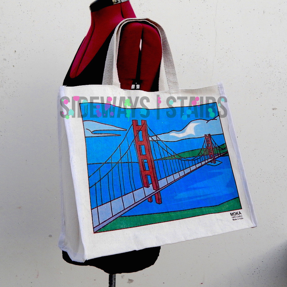 GOLDEN GATE BRIDGE CANVAS TOTE 17.5″ San Francisco reusable shopping bag cute