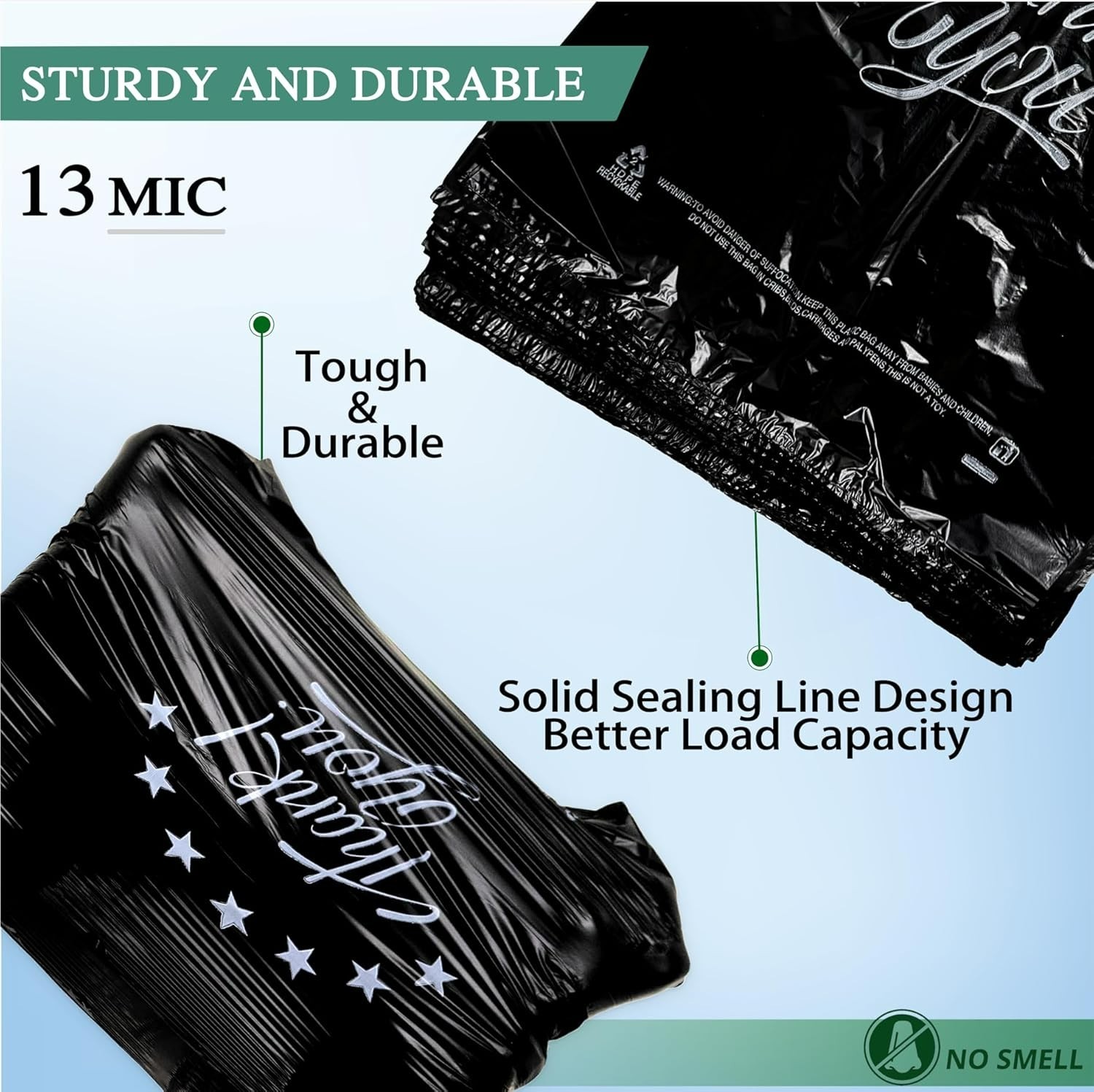 Tear-Resistant Black Thank You T-Shirt Bags – 200pcs, Perfect for Groceries