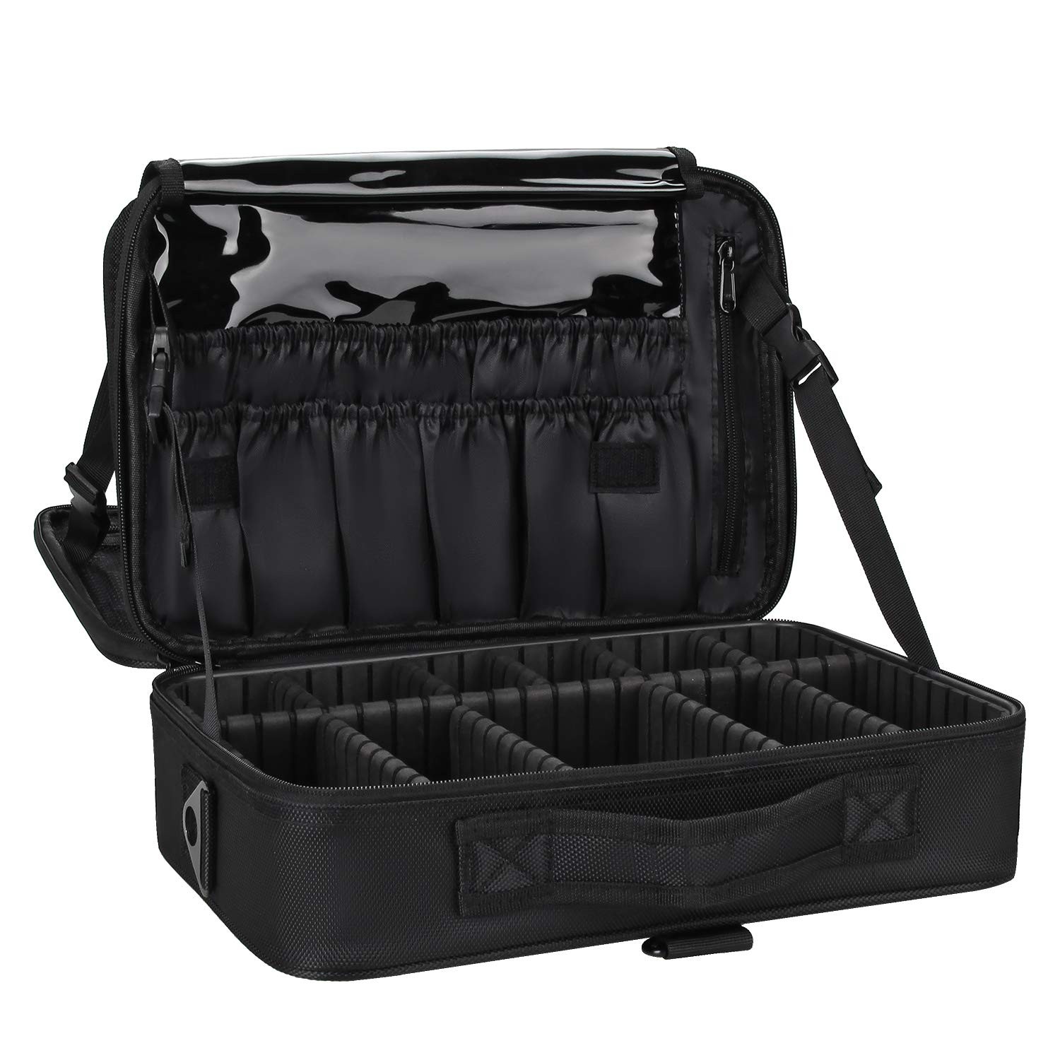 Relavel Makeup Bag Travel Train Case 13.8 inches Large Medium, m Black