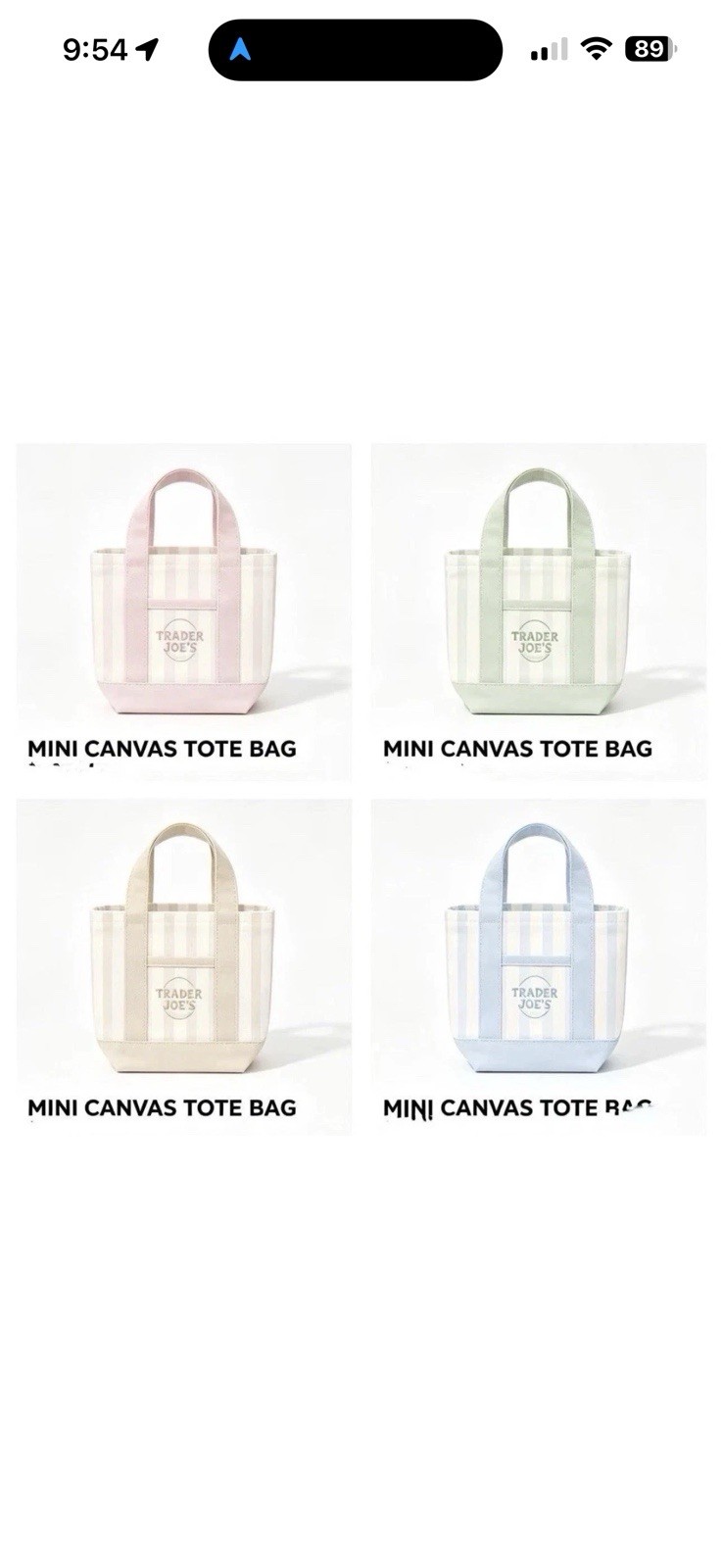 Trader Joe’s Mini Pastel Stripe Canvas Tote Bag LimitedSet Of 4 New with tags