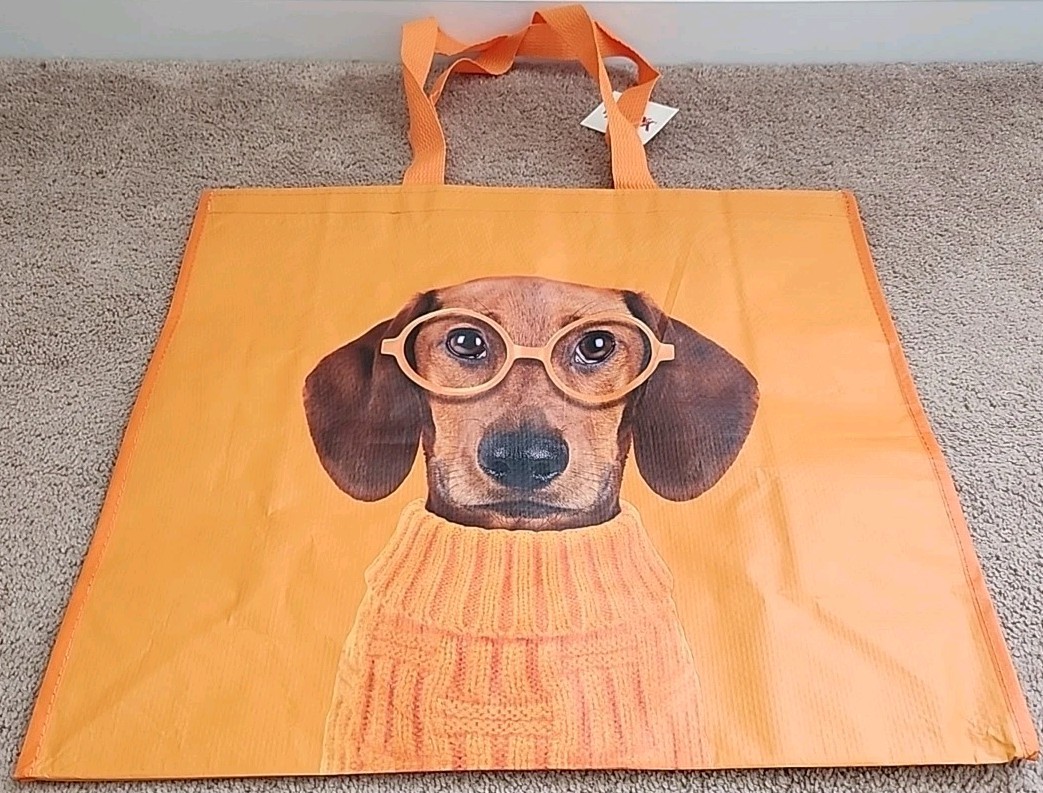 Marshalls Large Reusable Tote Bag Cute Dachshund Wiener Dog In Sweater & Glasses