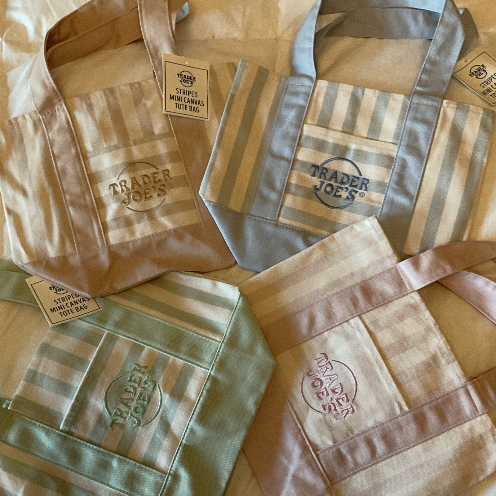 Trader Joe’s Mini Striped Canvas Tote Bag Multicolor 13×10 in, 6 in H Set of 4