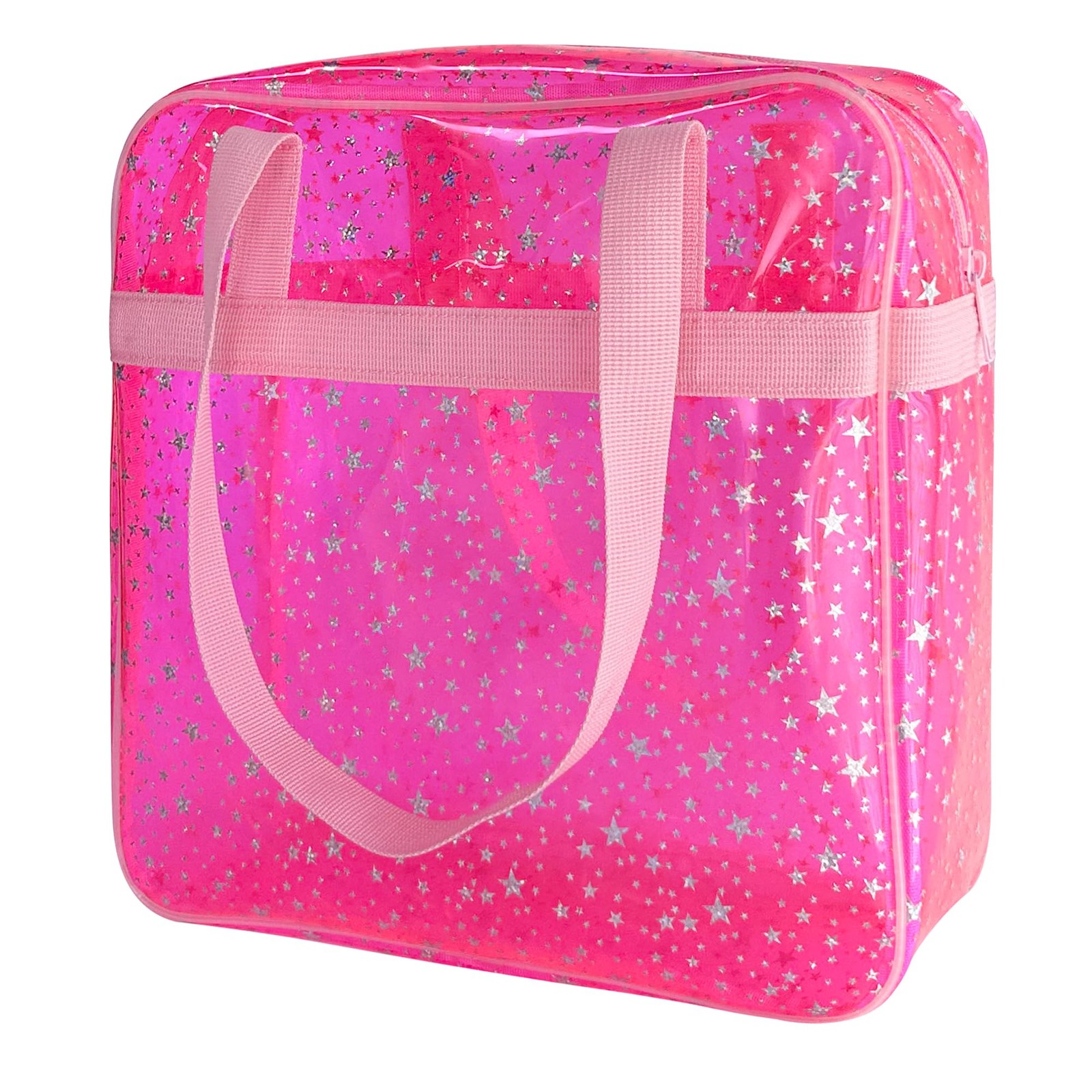 TotePrint Star Design Pink Cosmetic Bag 12x12x4 inch Waterproof Large,