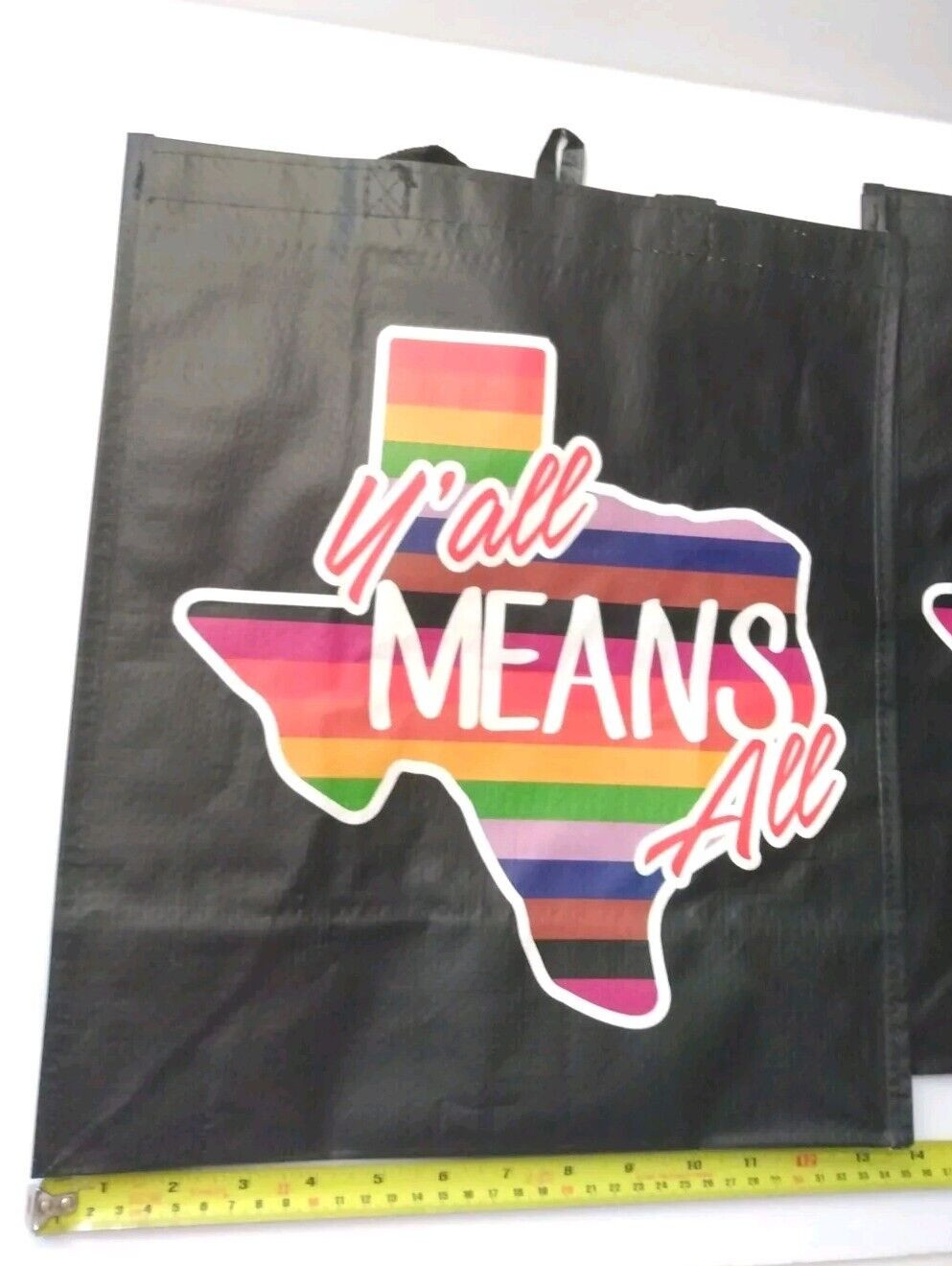 LGBTQ Y’ALL MEANS ALL Reusable Tote Shopping Bags 14 x 15.5 Pride Texas