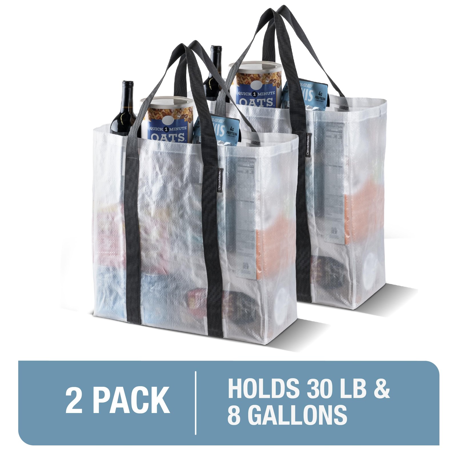 CleverMade Tall Frakta Reusable Grocery Tote 42L Pack of 2 Transparent Co…