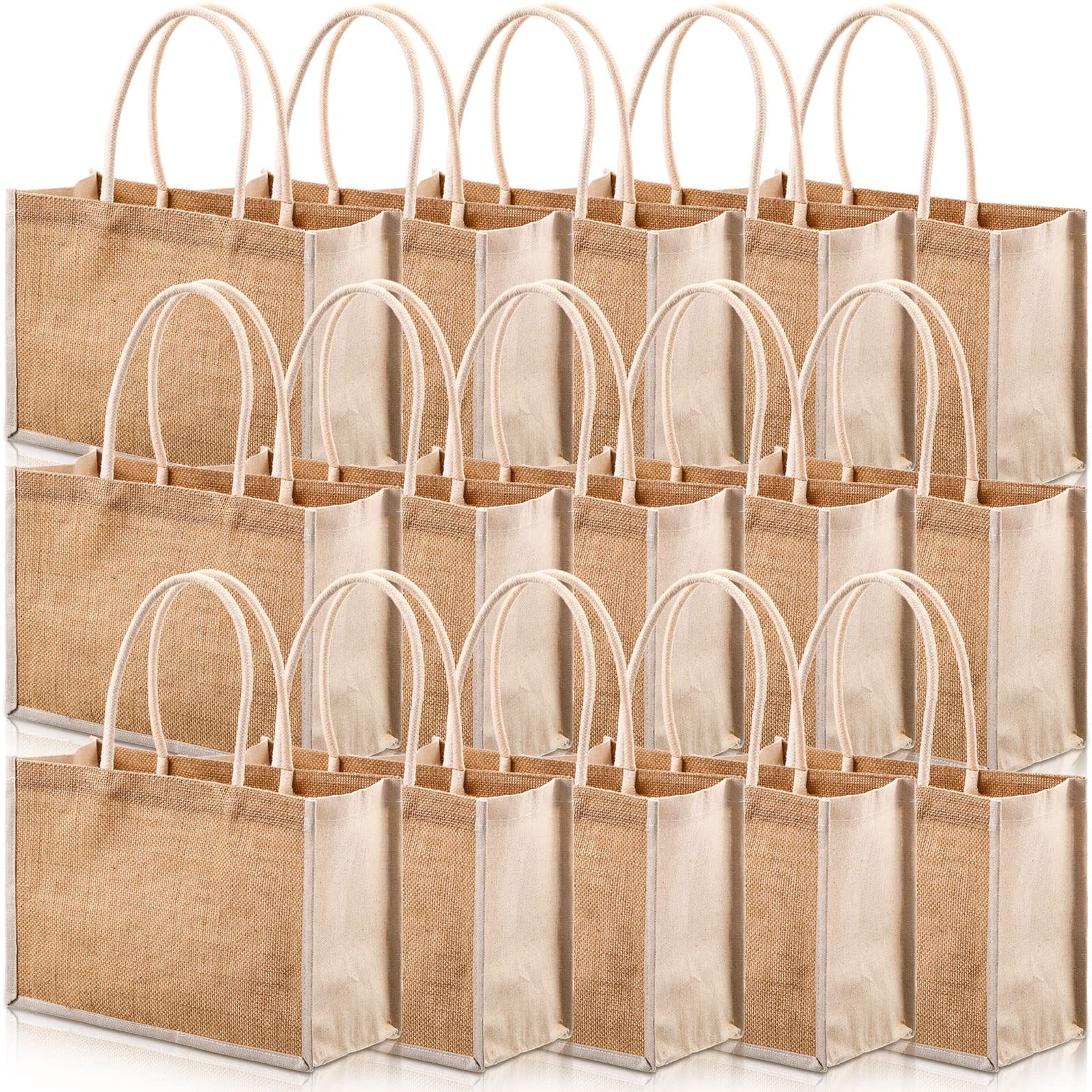 Reginary 16 Pcs Jute Tote Gift Bags Natural Burlap Grocery Shopping Bag Beach…