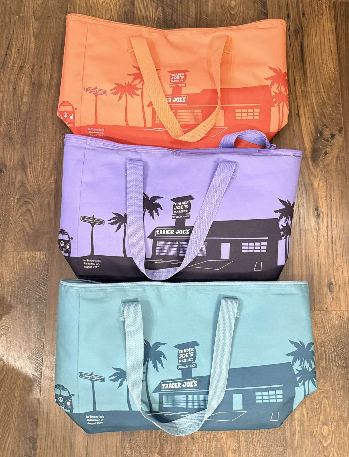 3 Trader Joe’s INSULATED LARGE BAG COOLER Lot of 3 Bags purple blue peach 🩵💜🧡