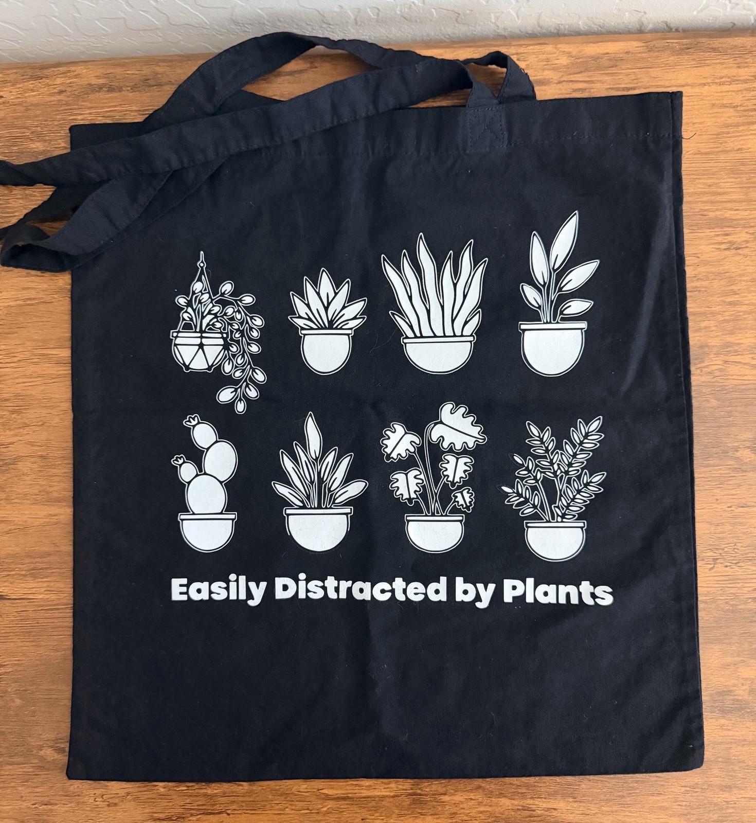 Reusable Cotton Tote Bag Large 14x16x16 Black/White “Easily Distracted”