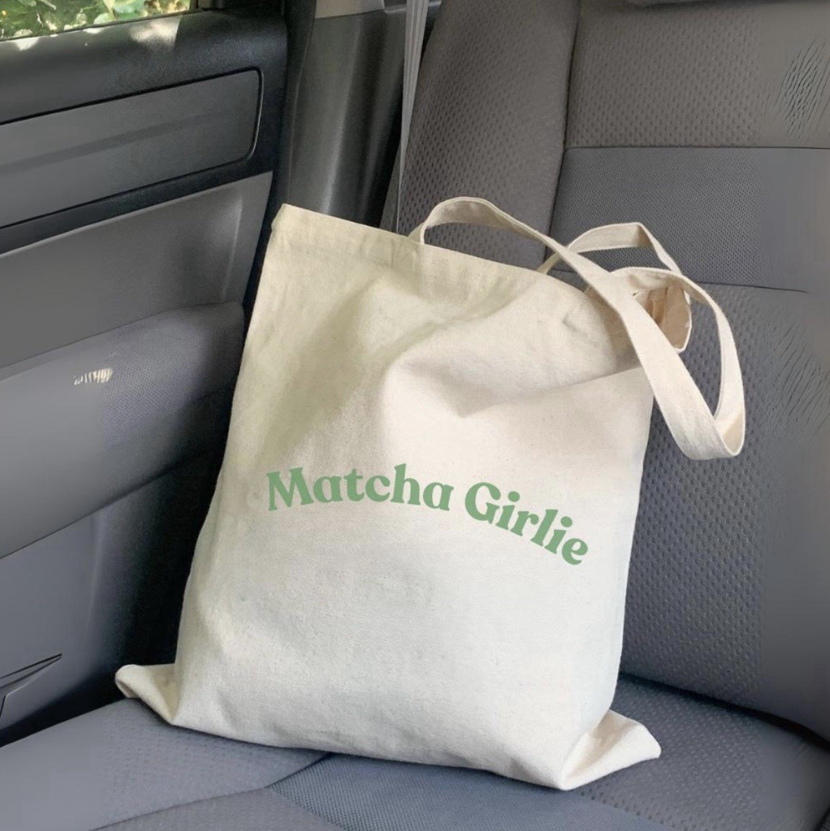 Matcha Girlie Canvas Tote Bag Reusable Foldable Beige Shopping Bag Text Print