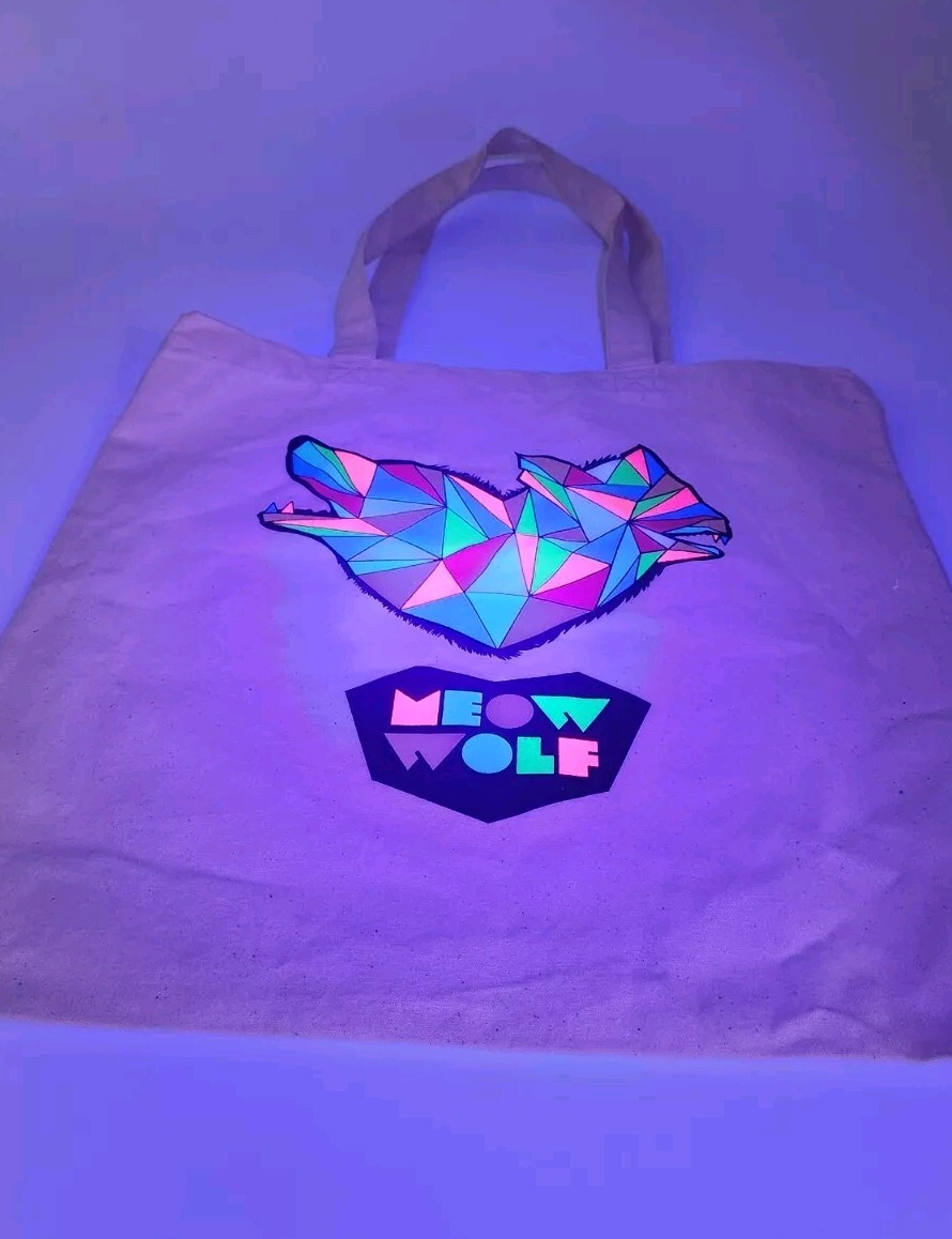 MeowWolf Canvas Tote Bag Neon Colors That Glow Under Black Light