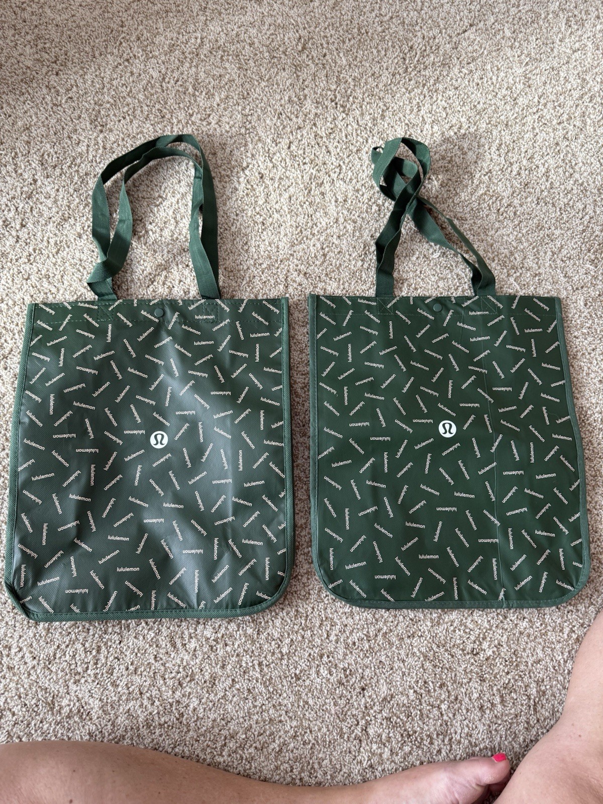 Lululemon Reusable Shopping Tote Bag Medium Green With White Tote New