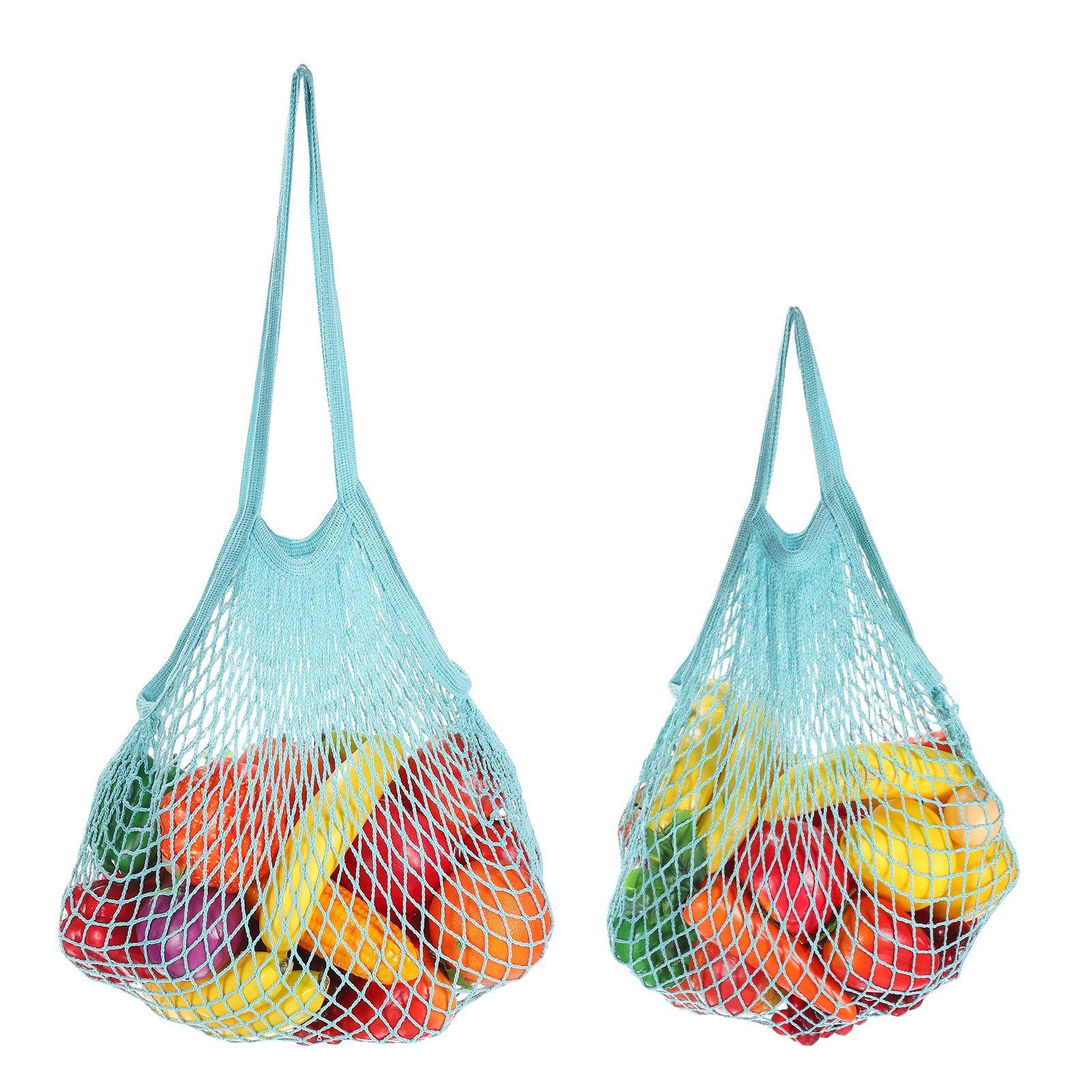 2 Pcs Reusable Mesh Produce Storage Bags Portable Bag Two Handles Light Blue