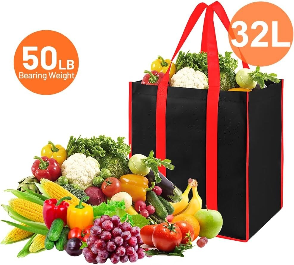 Bodaon 4Pk Collapsible Kitchen Reusable Grocery Bags 13W x 10H x 15D inch