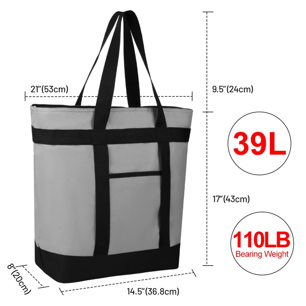 Insulated Reusable Tote Bag, Grocery Shopping, Cooler Bag, Grey