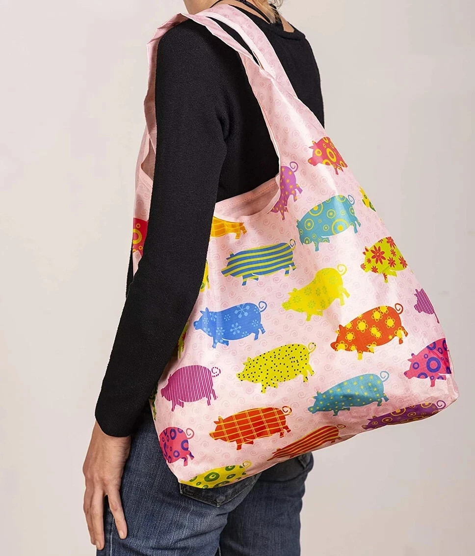 Pigs Reusable Shopping Bag O-Witz Fold-Up Adorable Novelty Swine Fashion New*