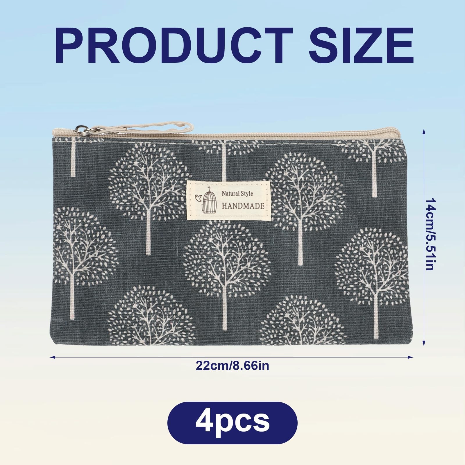 4 Pcs Canvas Cosmetic Bags 22 x 14 cm/8.7 x 5.2 inches, multicolor