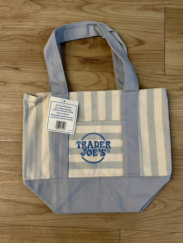 TRADER JOE’S Mini Pastel Striped Canvas Tote Bag Limited Edition 2026 SKY BLUE!!