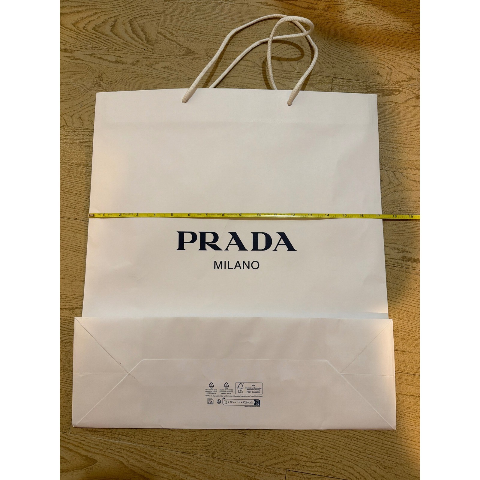 Prada Milano Large White Paper Shopping Bag Rope Handles Authentic Luxury 16×14