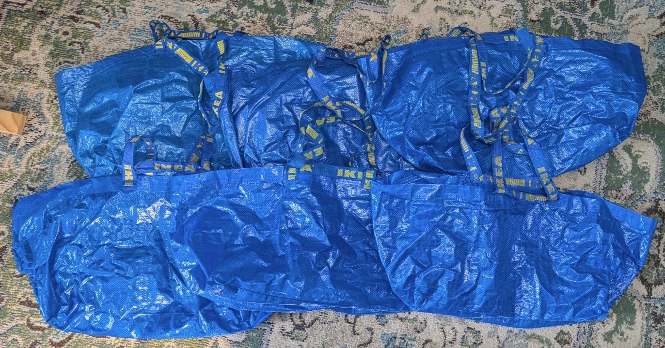 Lot of 6 IKEA Large 19 Gallon Bags Shopping Laundry Grocery Storage FRAKTA