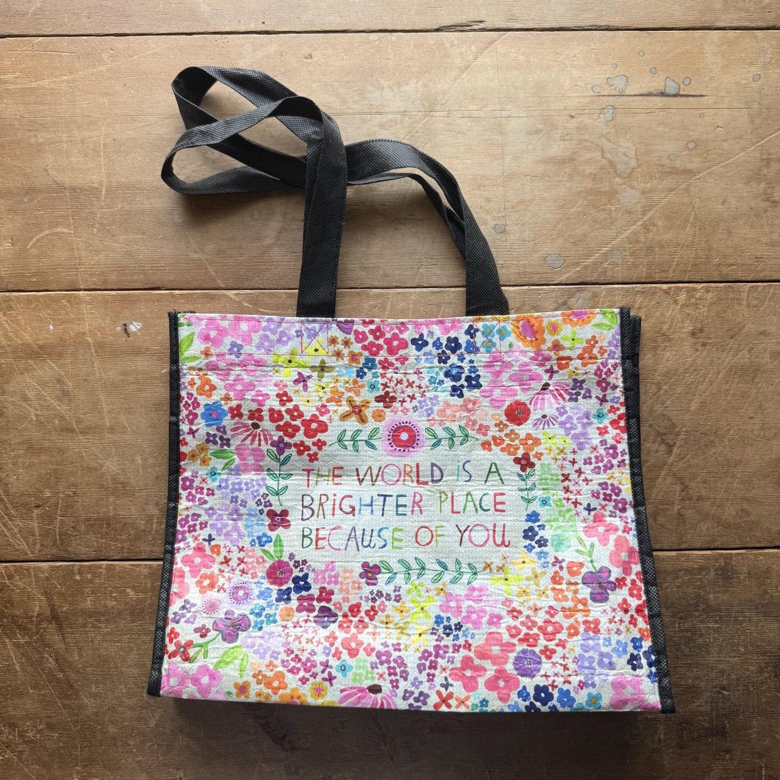 Natural Life Tote Bag Small Floral Art Square Recycled Plastic Market Grocery