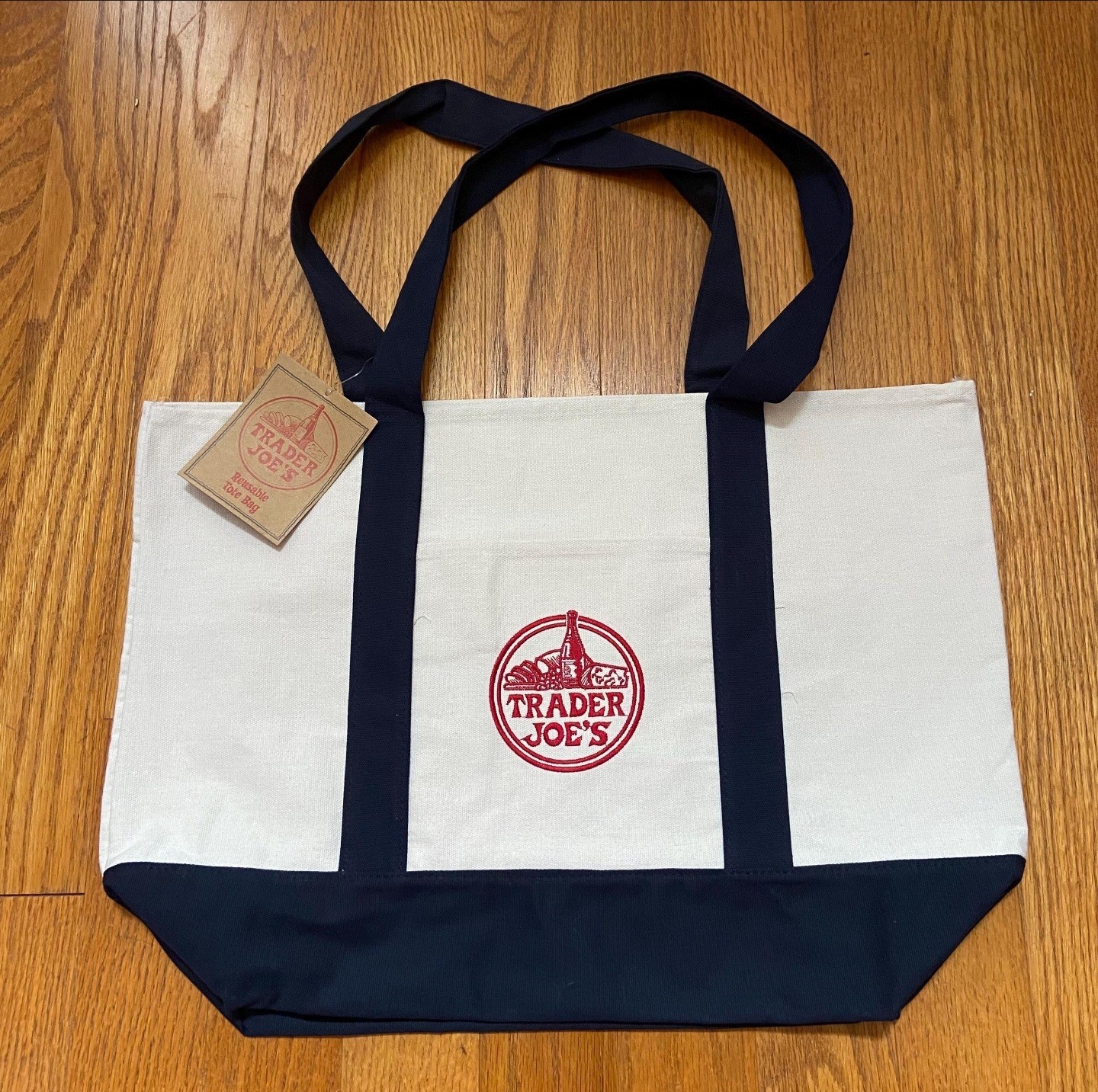 Trader Joe’s Large Navy Blue Canvas Cotton Tote Bag Reusable Brand New with Tag