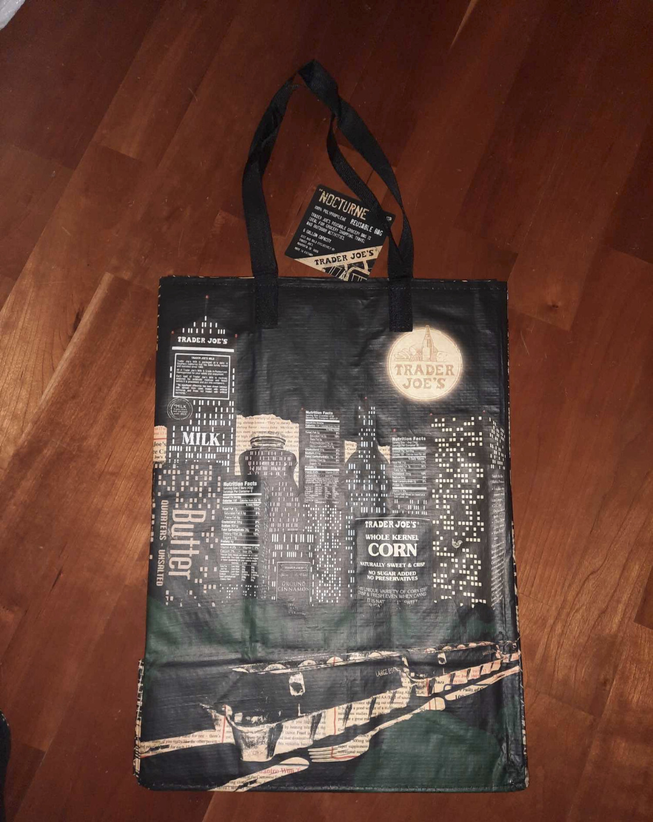 ****U Pick Trader Joes Reusable Eco Shopping Grocery Tote Bag Nwt Nocturne Corn