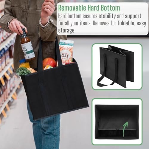 Reusable Grocery Bags 3 Pack Heavy Duty 6 Gallon Hard Bottom Foldable Shopping