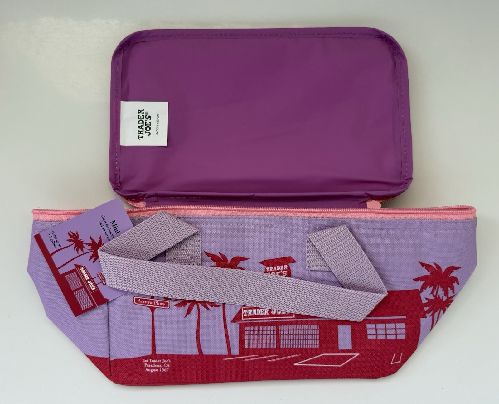 Trader Joe’s Mini Insulated Tote Bag 1.5 Gallons Lavender/Pink/Purple – New