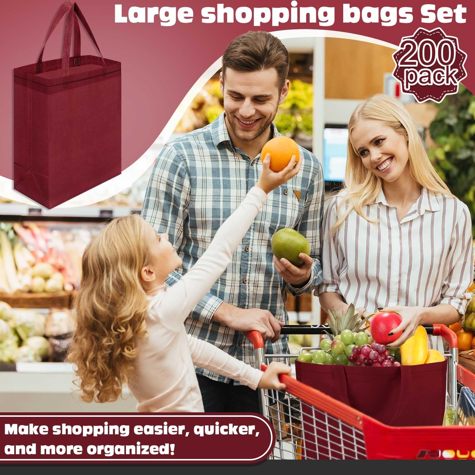 200 Pcs Reusable Tote Bag Bulk 8 x 4 x 10 Inch Non Woven Shopping Bag with Ha…